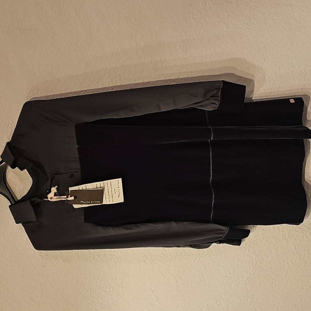 Elegant Black Long Velour Sleeve Dress